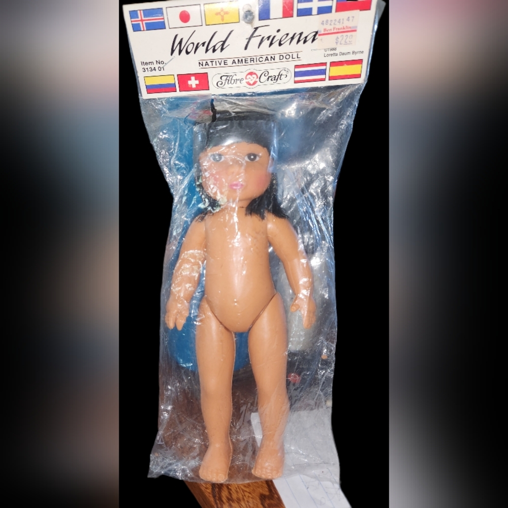 Fibre Craft World Friends Doll American Indian Old Stock 1988 Vintage